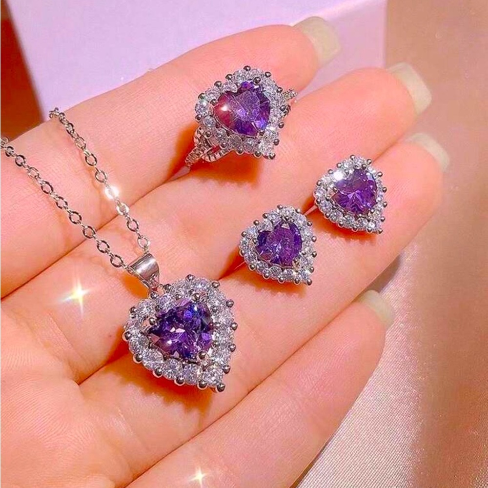 Heart-Shaped Purple Jewelry Set
